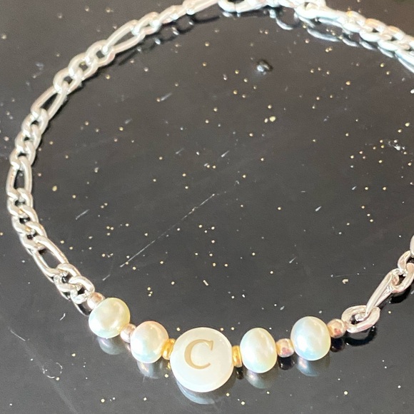 New Sterling silver initial tennis bracelet sterling Silver and White Pearl - Picture 4 of 6